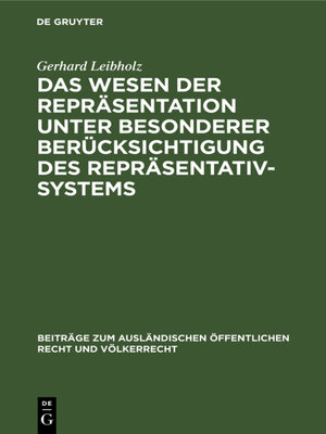 cover image of Das Wesen der Repräsentation unter besonderer Berücksichtigung des Repräsentativsystems